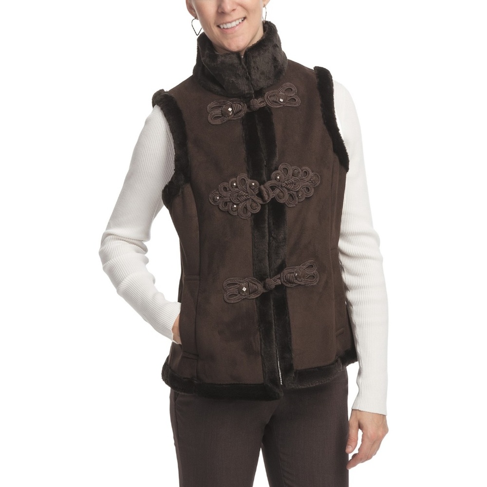 LNR Brown Faux Suede & Fur Vest